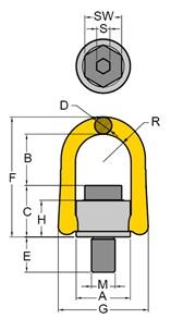 Anneau de levage articulé pivotant 