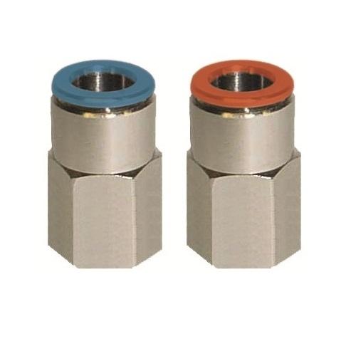 Raccord autobloquant droit femelle laiton nickelé bague couleur