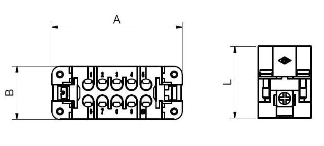 Insert mâle 10 et 16 broches, 16A, 250 Volts