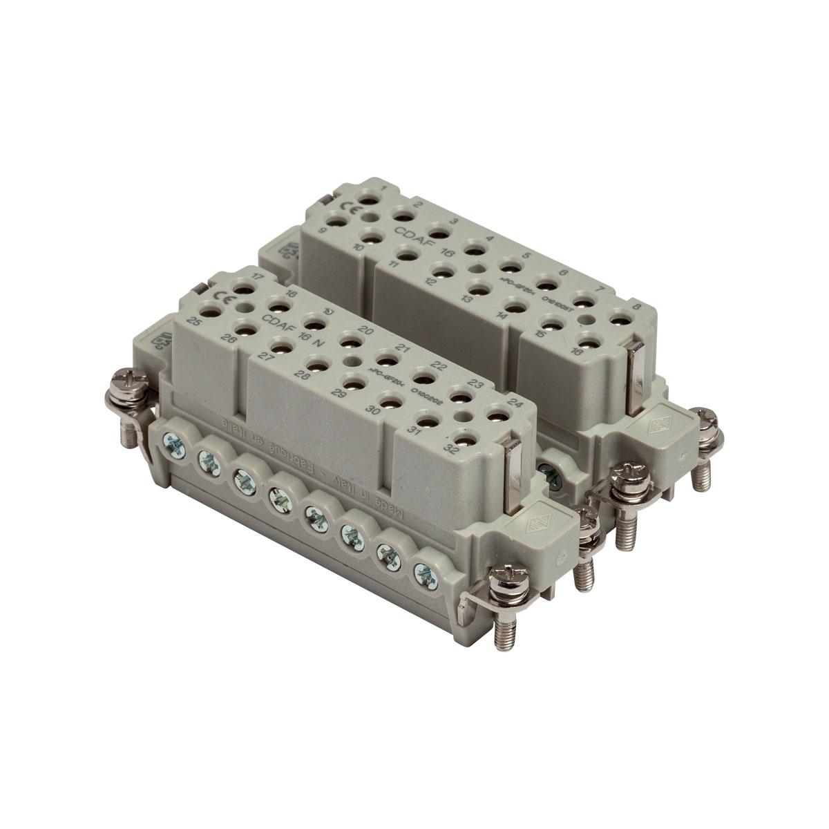 Insert femelle 10 et 16 broches, 16A 250Volts  