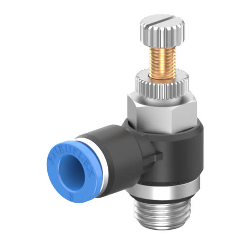 Contrôleur de débit à coude mâle